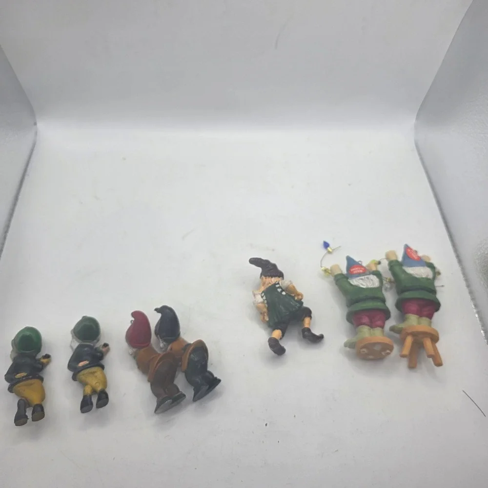 Vintage Gnome Dwarf Christmas Ornaments Figurines Lot of 7 Mini Holiday Decor